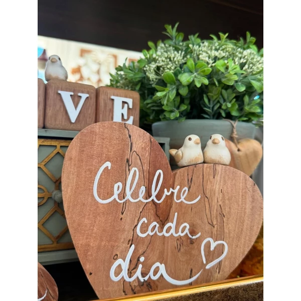 Coração Madeira Passarinho